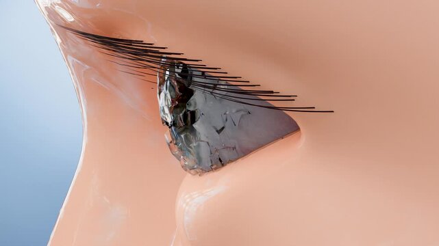 Dry Eye Syndrome: Rapid Tear Evaporation Process, Ocular Surface and Tear Film Instability, Human Eye Blinking with Rapid Tear Evaporation, 3d render
