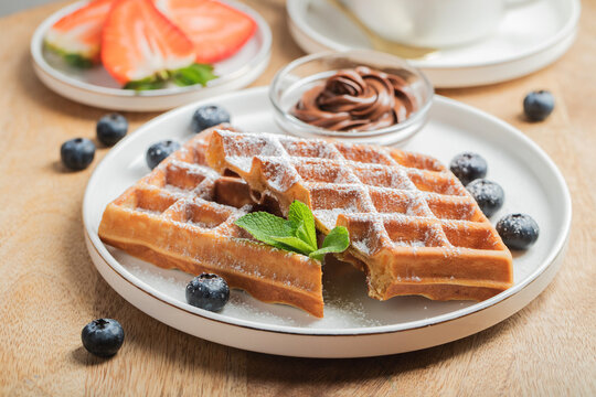 Belgium waffles Homemade waffles with strawberries