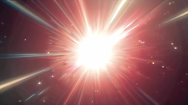 Bright glowing light burst with rays and sparkling stars on a dark background