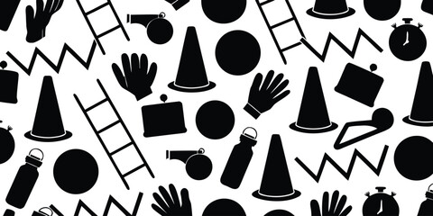 Black sports equipment pattern with cones ladders and stopwatches © Sadhin07