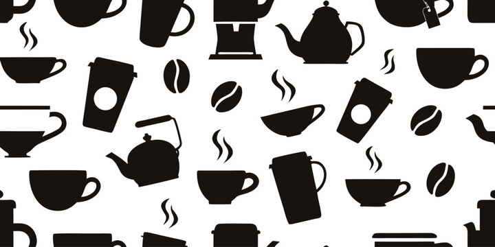 Coffee and tea time icons pattern on transparent background