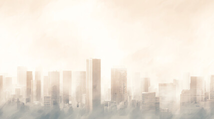 Fototapeta premium A serene city skyline shrouded in mist, evoking a sense of calm and mystery in the urban landscape.