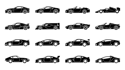 Obraz premium Sports Car Icons Set - Vector Silhouettes of Luxury and Racing Vehicles