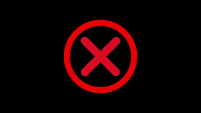 Abstract red x error icon animated against black background indicating failed process or cancellation