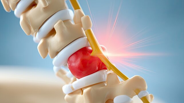 Lumbar disc bulge pressing on spinal nerve, causing inflammation