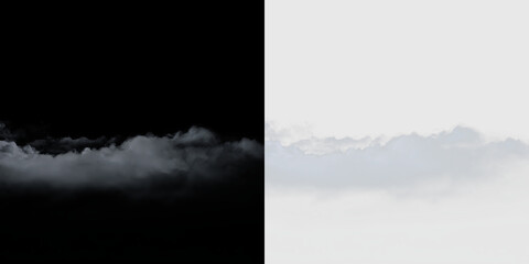 Clouds drift across a clear sky in a calm, sunny day with a blue backdrop and white wisps in the air above the land or water, PNG with a light overlay © Liubov