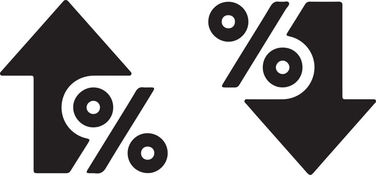 Black percent up and down arrow icons