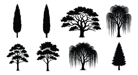 Tree Silhouettes Collection Black Vector Shapes On White Background © Safia512