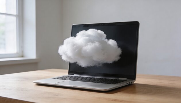 Laptop with smoke cloud concept for overheating or cybersecurity