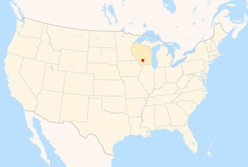 Fototapeta premium Locator Map of the County Sauk (Wisconsin, US) showing the Contiguous United States with the highlighted County