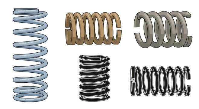 Coiled metal springs in various shapes.