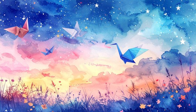 風星降る夜空と織姫彦星七夕