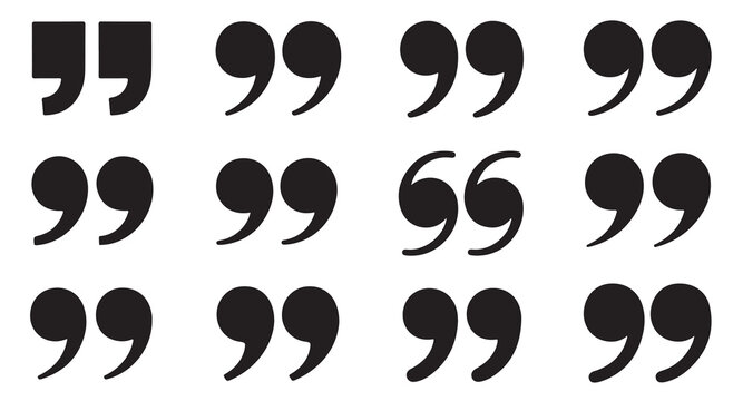 Collection of various quote mark symbols and speech bubbles for communication.