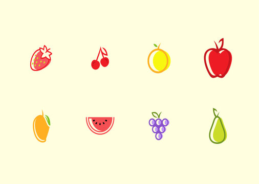 Assorted Fresh Fruit Icons Collection.