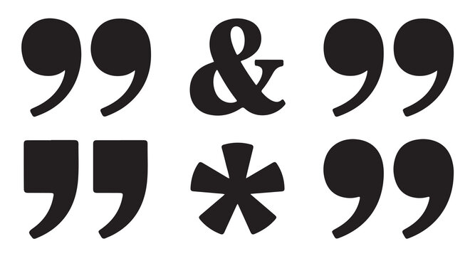 Editorial symbols set featuring quotation marks ampersand and asterisk for text layouting.