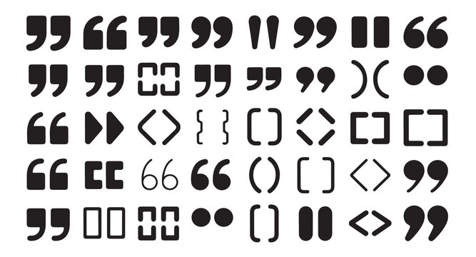 Assortment of black quotation marks and punctuation symbols for graphic design.