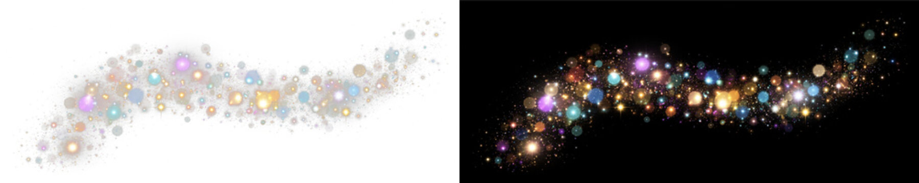 Glowing colorful sparkle particles transparent png overlay with glitter dust effect, on transparent background