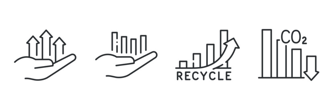 Eco icons highlighting growth, recycling, and co2 reduction