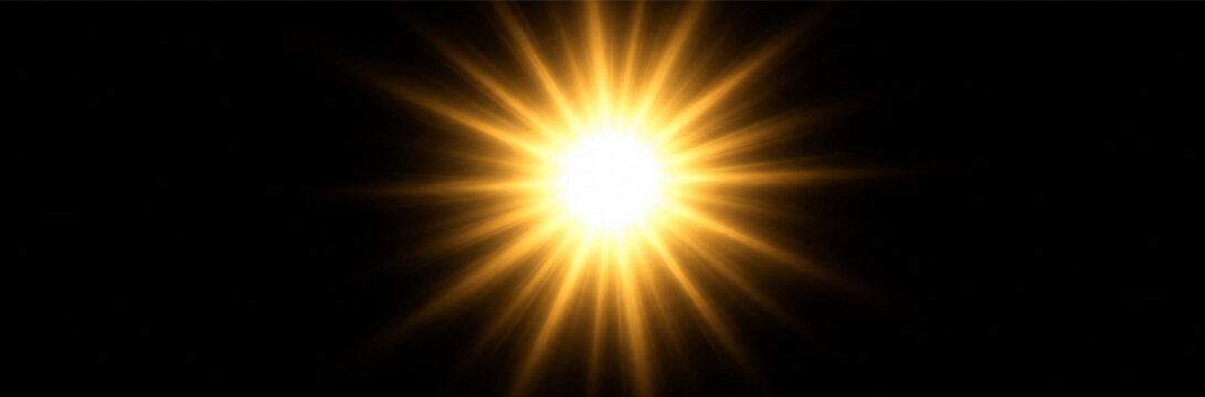 Golden starburst glow png overlay with radiant light rays and sparkle effect