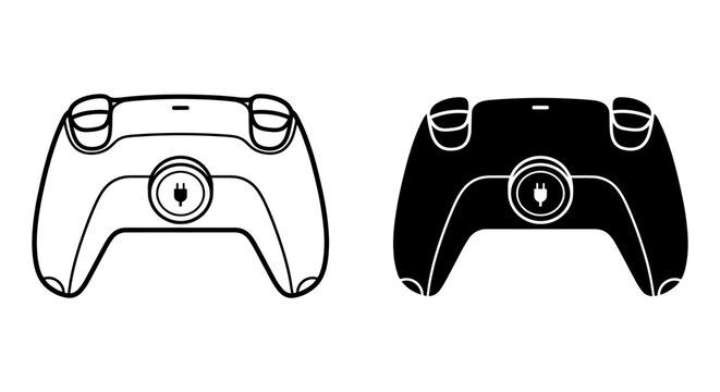 Modern Game Controller Vector Icons, Black and White Gaming Input Devices, Digital Entertainment Control Elements for Web and App Design