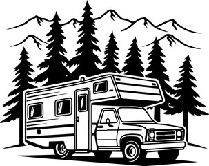 Naklejka premium Camper van silhouette vector illustration