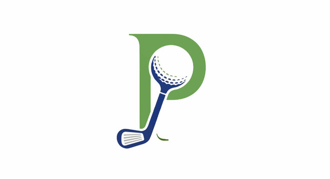 Golf club and ball form the letter P with green accents