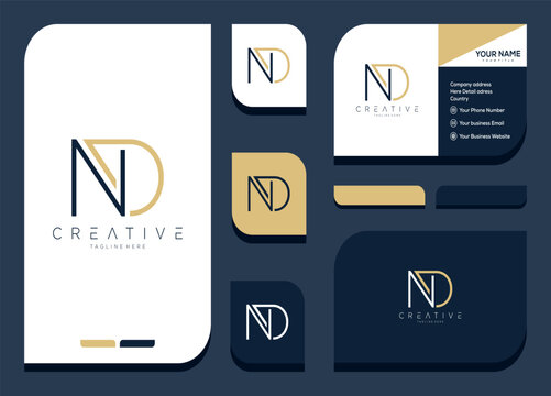 Modern ND Monogram Logo and Business Card Design.