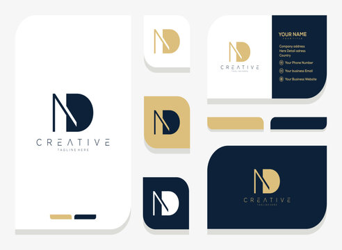 Modern ND Monogram Logo Design with Business Card Mockups.