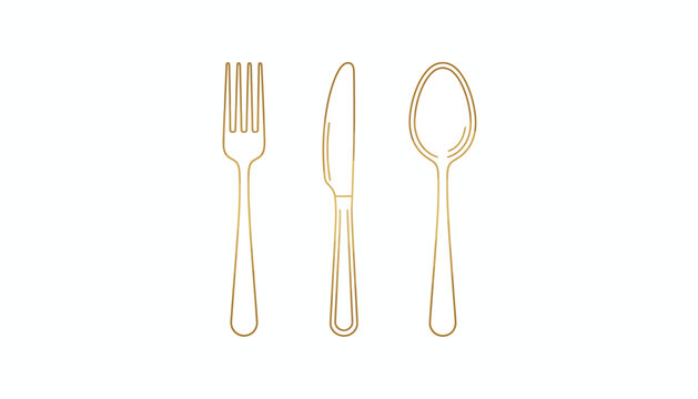 Golden cutlery set, fork knife spoon, luxury dining utensils, elegant table setting