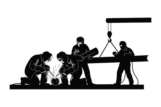 Construction Pipe Welder Silhouette Poses Set