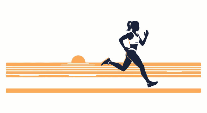 Silhouette of a female runner at sunrise or sunset by the water