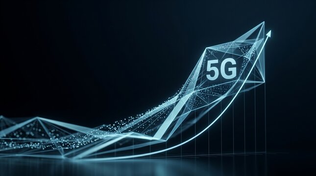 Digital 5g network growth graph rising upward representing high speed wireless connectivity technology in modern dark space
