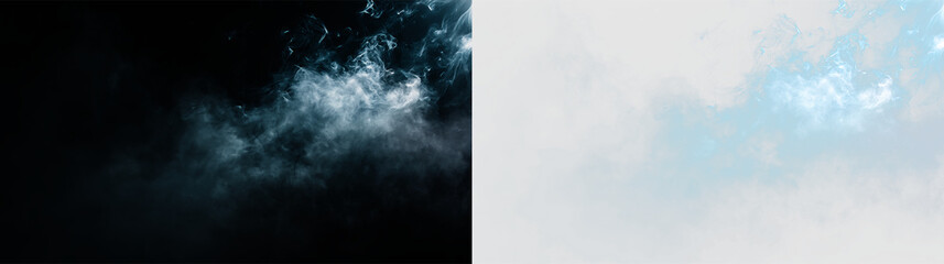 Naklejka premium Clouds move across the sky and create patterns of light and shadow in a clear view during the day with a blue hue, PNG with a light overlay