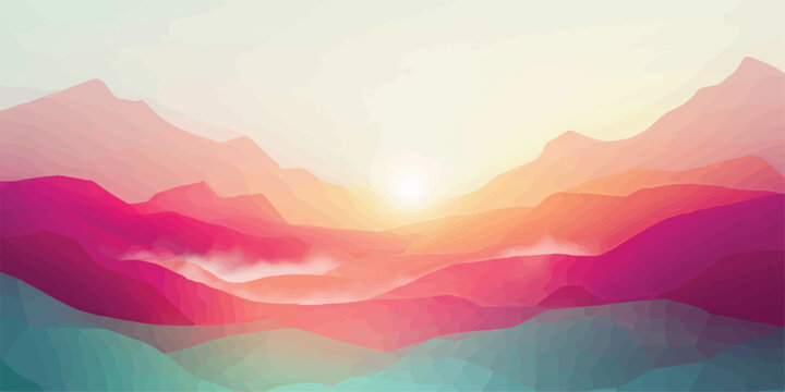 Abstract sunrise landscape with colorful layered mountains mountain landscape colorful abstract illustration background wilderness topography creative environment panoramic daylight