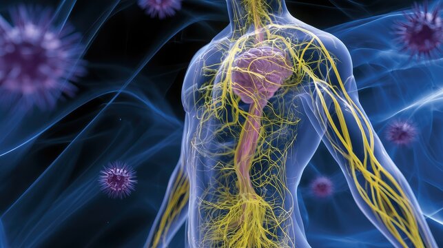 Transparent torso reveals nervous system, esophagus, and invading pathogens