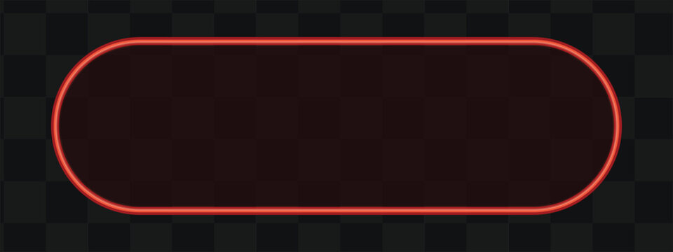 Rounded oblong banner frame with glowing red neon stroke isolated on dark textured background for creative UI design.