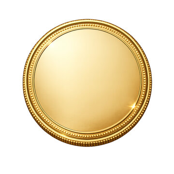 Shiny blank gold coin isolated on white background featuring a polished metallic surface with detailed embossed edges for financial investment and banking concepts