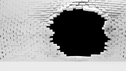 broken brick wall 3d rendering crack damage