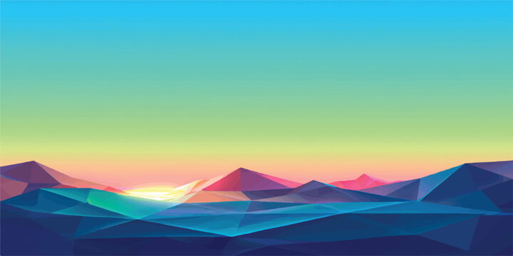 Abstract low poly mountain range under blue sunset sky with mountain landscape abstract polygonal geometric background triangular minimalist stylized colorful environment illustration