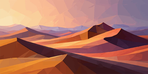 Desert landscape with sand dunes in low poly geometric art style landscape abstract geometric minimalist background triangular wallpaper stylized illustration gradient conceptual creative © Romana