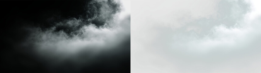 Soft gray clouds drifting across a light sky, creating a misty atmosphere above the horizon during a cloudy day, PNG with a light overlay © Liubov