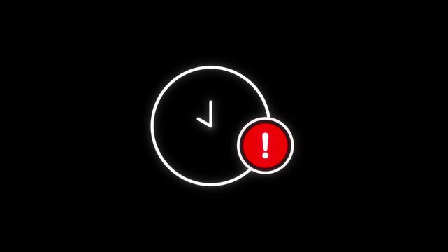 Project Deadline Overdue Warning Alert with Pulsing Red Exclamation Point Clock