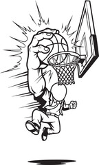 Businessman Superhero Slam Dunking Basketball Cartoon Illustration © TriEndah