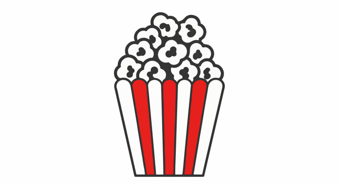 Iconic striped container brimming with fluffy, white popcorn kernels
