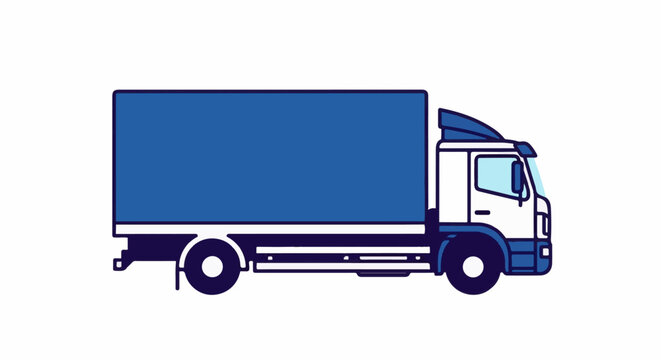 Flat vector illustration of a commercial box truck with a blue cargo container