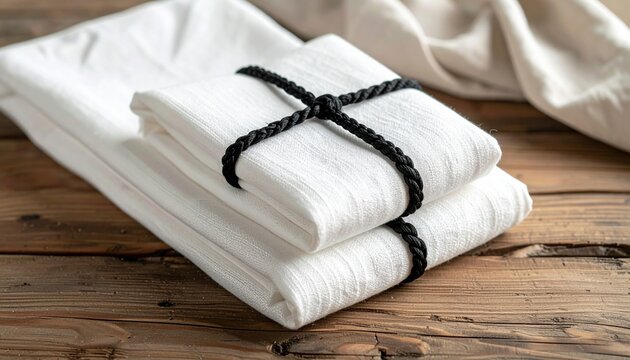 Traditional Arabic Ghutra and Egal Wrapped Elegantly with Black Cord on Wood Surface