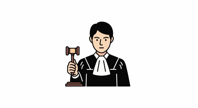 Formal figure in black robes holding a gavel, with a white jabot