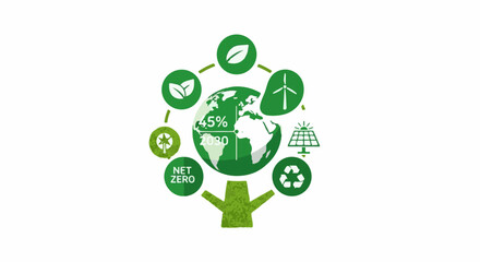 Fototapeta premium Earth with surrounding icons representing renewable energy and sustainability goals