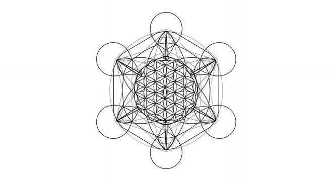 Metatron's Cube and Flower of Life Sacred Geometry Abstract Linear Symbol Isolated on White Background