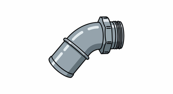Gray metal pipe elbow with threaded connector and retaining rings